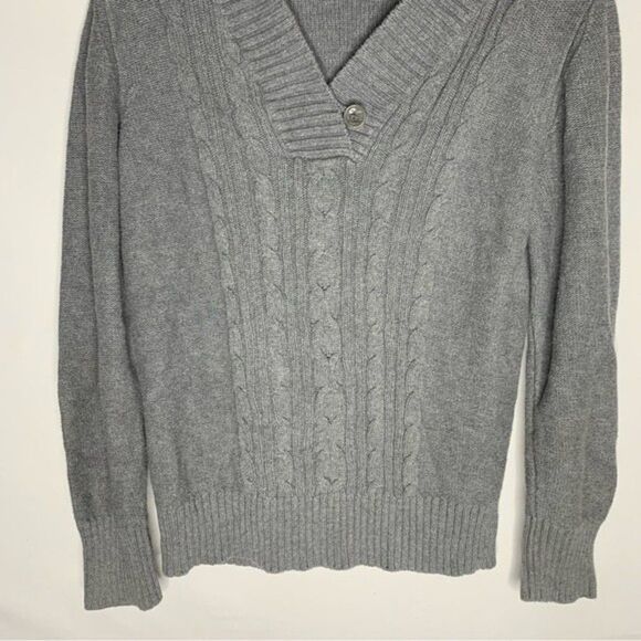 Faded Glory Sweater Women's L Gray Cable Knit Long Sleeve Cotton Button Closure - Picture 4 of 6